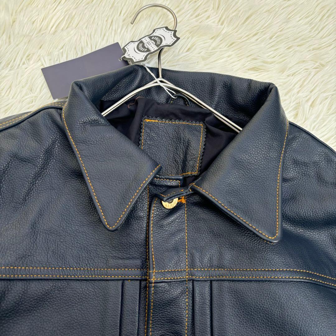 新品未使用✨レザートラッカージャケット　Gジャン　1st 本革　ネイビー