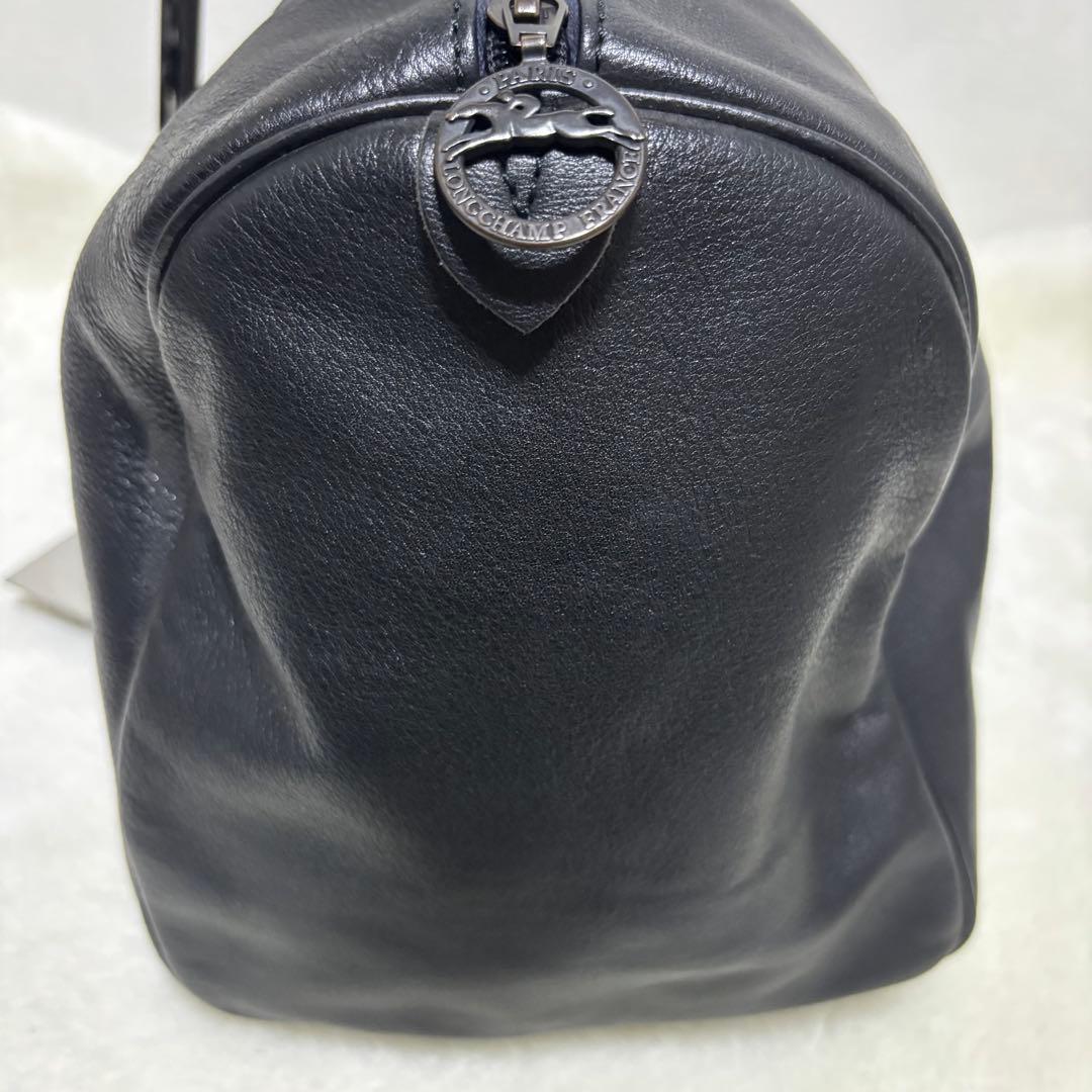 希少✨ロンシャン ミニボストンバッグ ロゴ 型押し オールレザー　ブラック