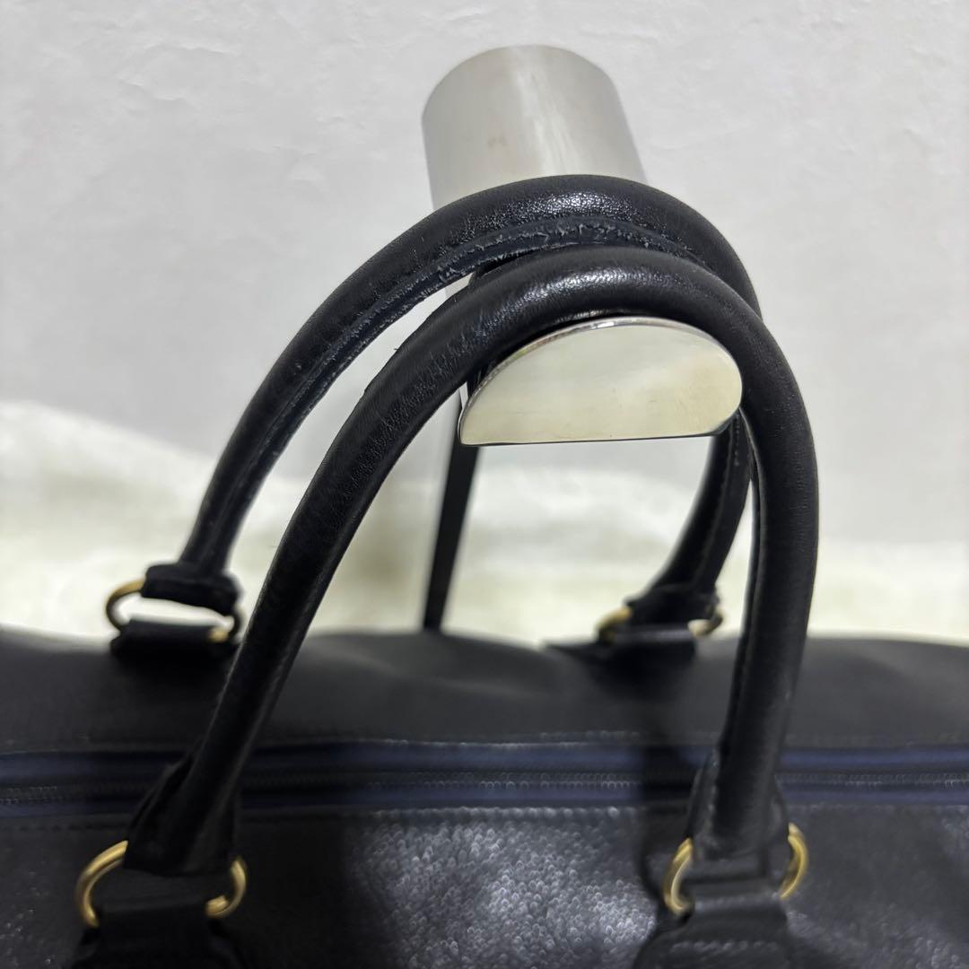 希少✨ロンシャン ミニボストンバッグ ロゴ 型押し オールレザー　ブラック