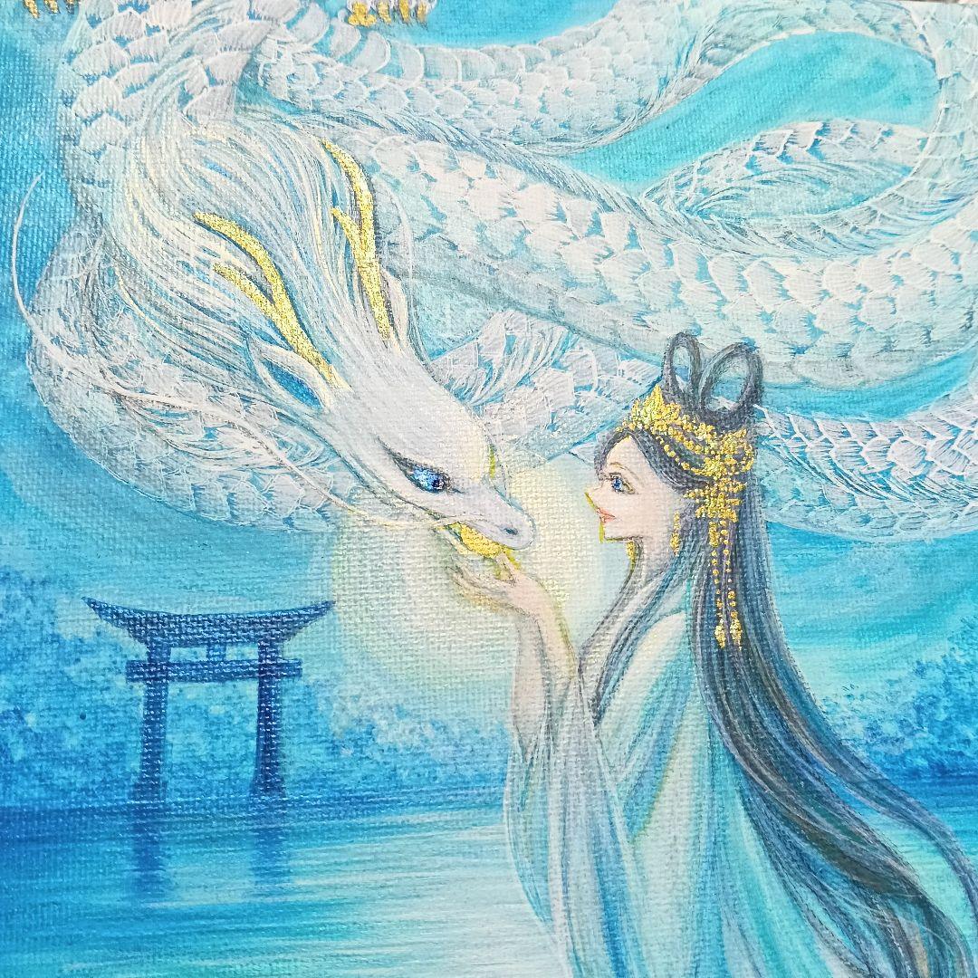 No.517 F3キャンバス　アクリル画　弁財天　弁天様　白龍　白蛇　開運絵画
