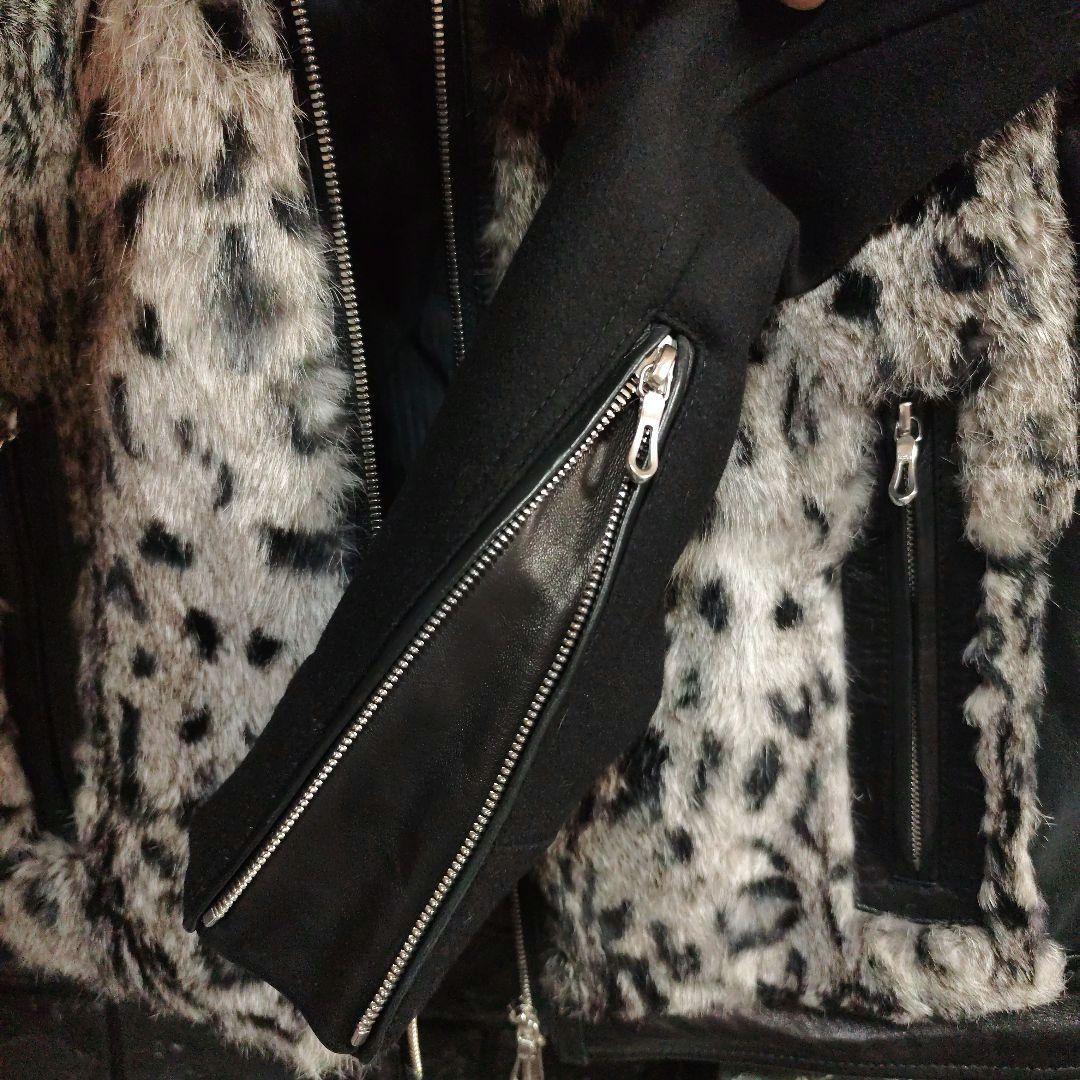 よ　美品５３５１プールオム 羊革×ラビットファージャケットラクーンファーＭ