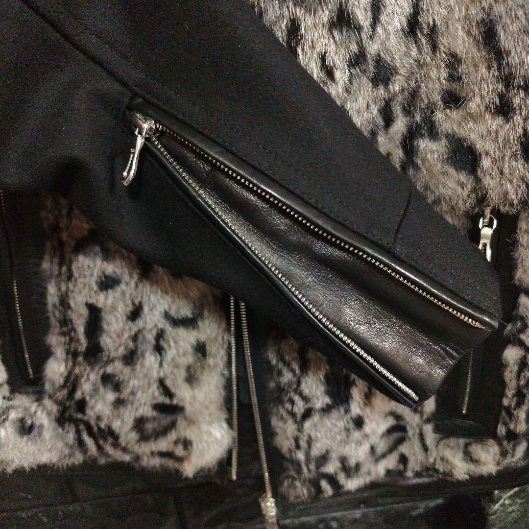 よ　美品５３５１プールオム 羊革×ラビットファージャケットラクーンファーＭ