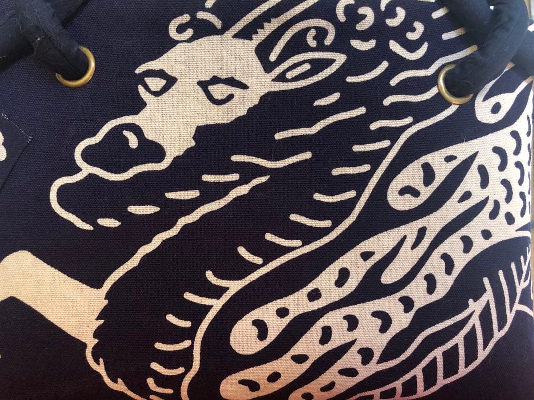 一閑張り　一閑張りバック　藍染 　麒麟麦酒　型染隠れ蓑