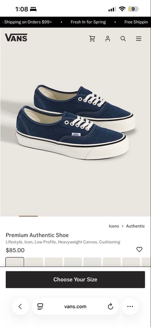 靴 Vans Premium Authentic Navy