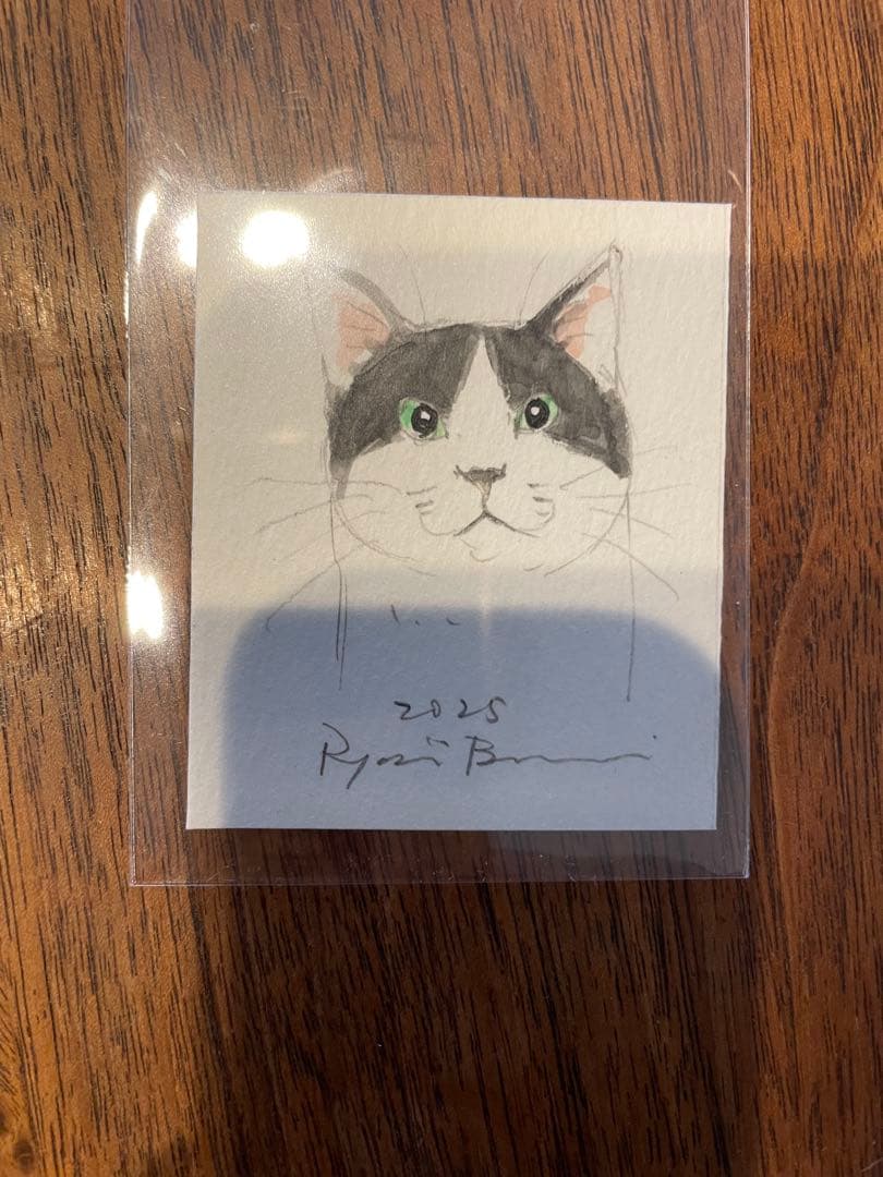 バンナイリョウジ　木彫猫　ブチ