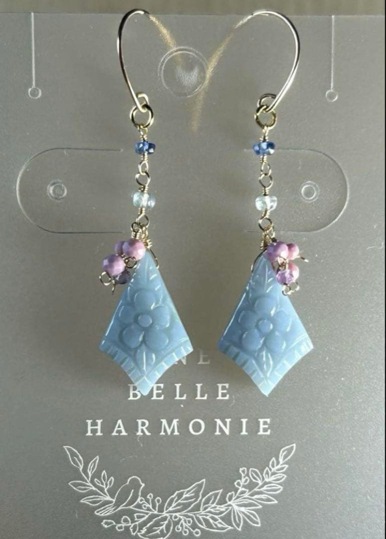 作家様の平和の鳩　ブルートパーズ＆ヘリオドールのピアス他　14kgf