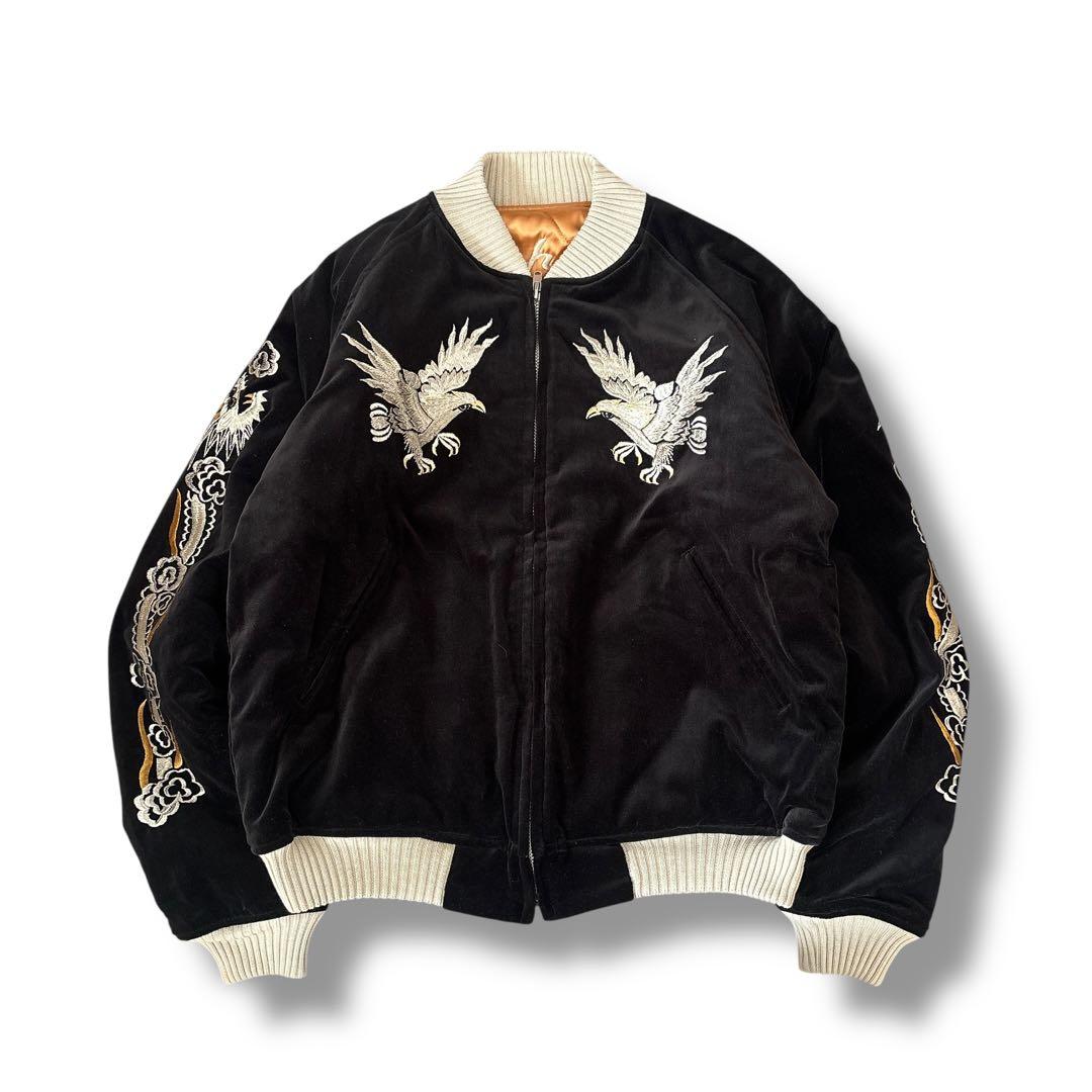 未使用級 フラットヘッド スカジャン 別珍 リバーシブル ブラック 黒 Lサイズ