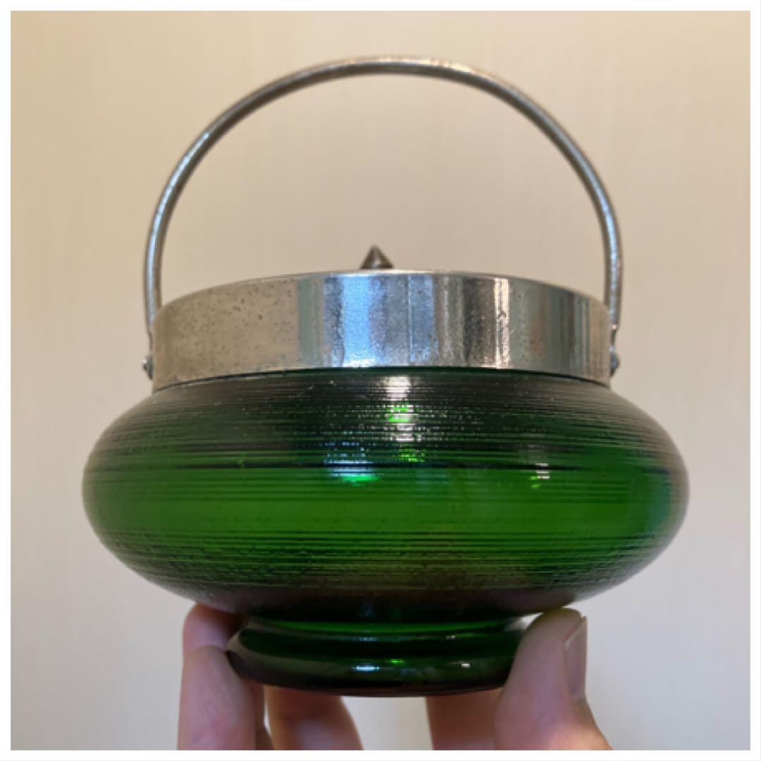 ◆◆専用◆◆濃緑色の大きめガラスシュガーポット◇レトロ◇大正ガラス◇戦前ガラス