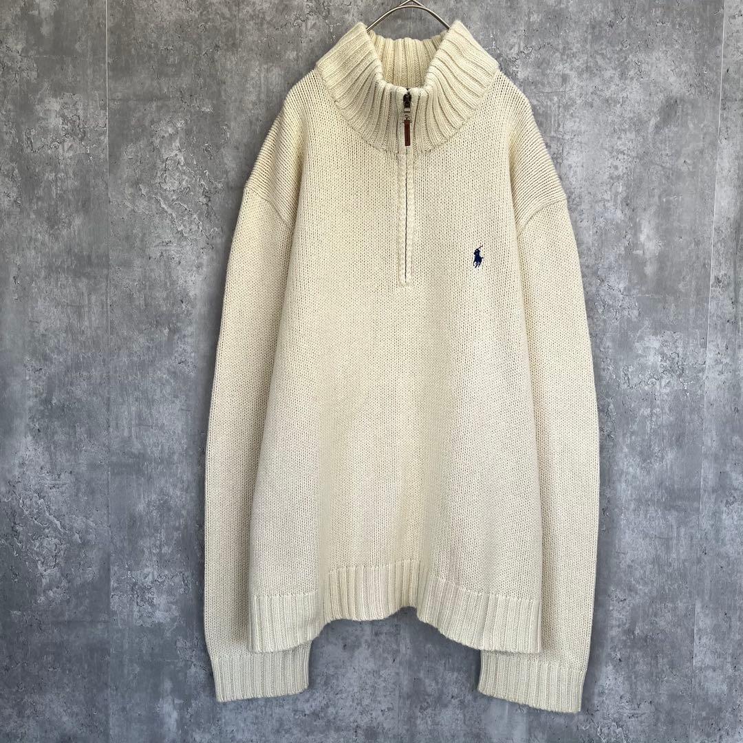 【ビンテージ】ポロ ラルフローレン ハーフジップ コットンセーター ニット 古着