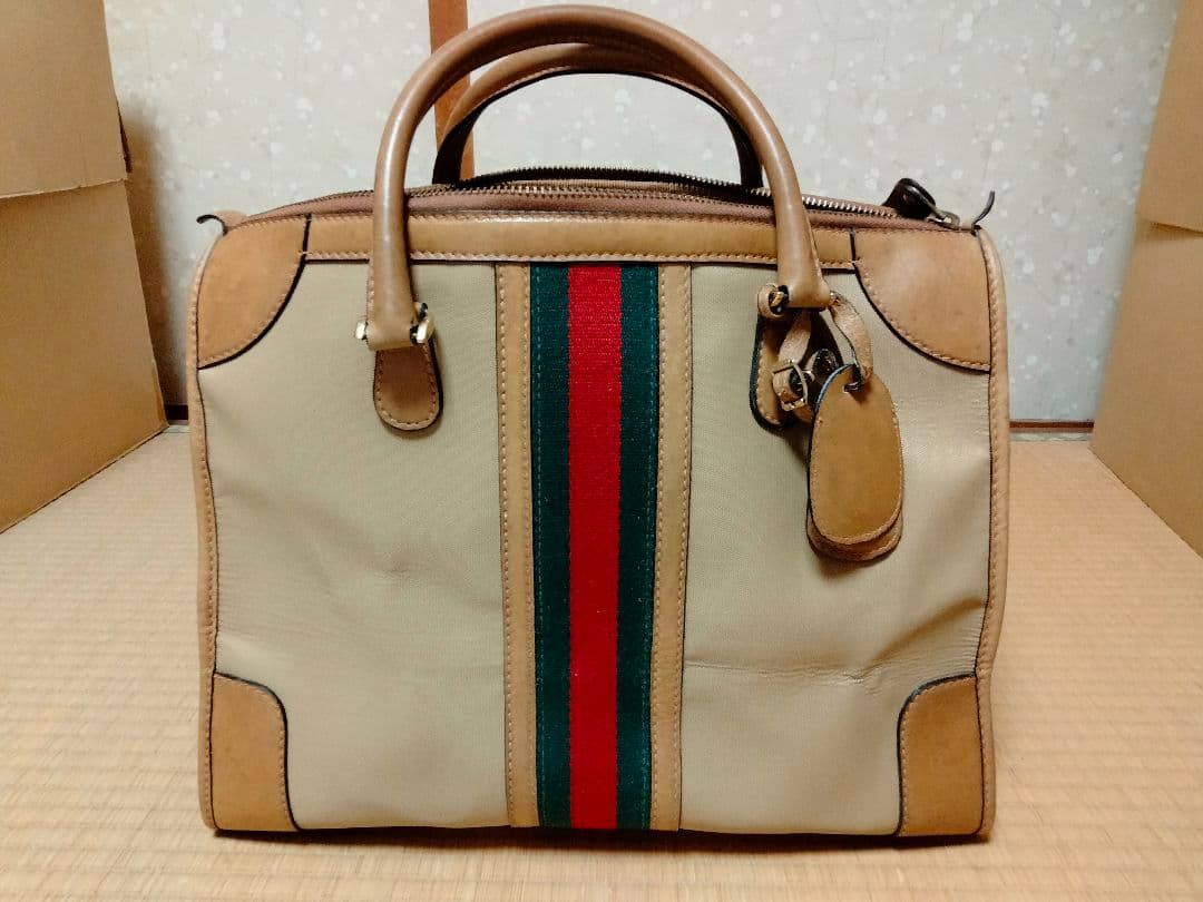 オールド　GUCCI　グッチ　ボストン　バッグ　ハンドバッグ　シェリーライン