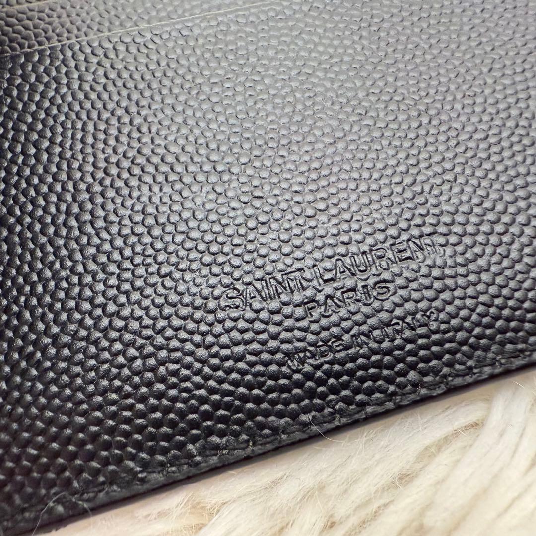 サンローラン マネークリップ 二つ折り財布 キャビアスキン ブラック 箱・保存袋