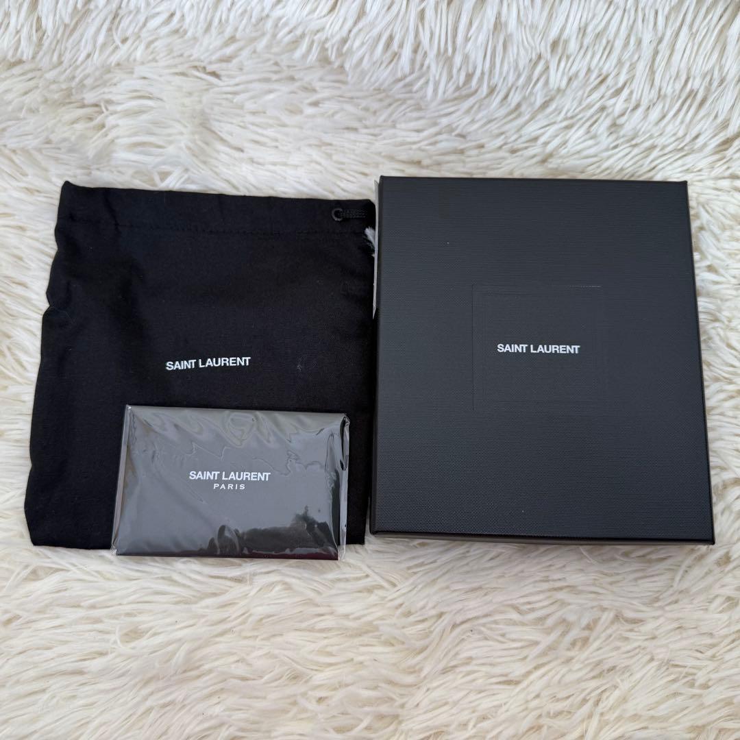 サンローラン マネークリップ 二つ折り財布 キャビアスキン ブラック 箱・保存袋