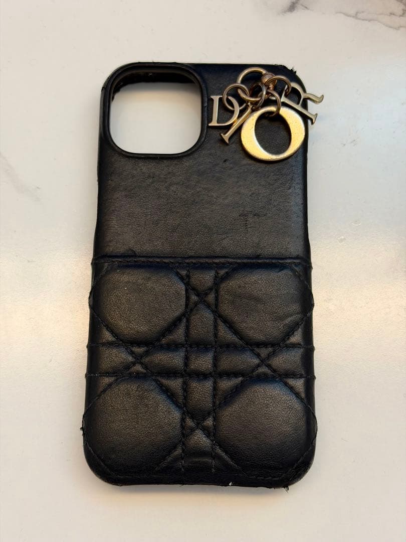 Dior ブラックレザーiPhone13ケース キルティング