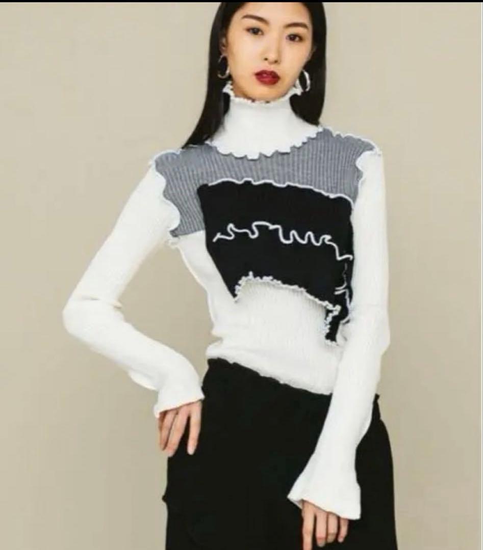 kotohayokozawa リブ編みフリル長袖ニット