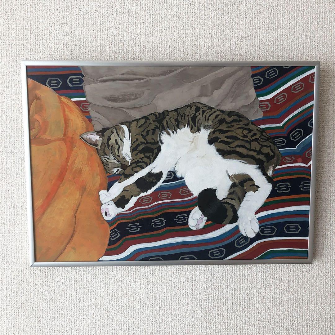 「寝っころがる猫」額縁入り（原画）