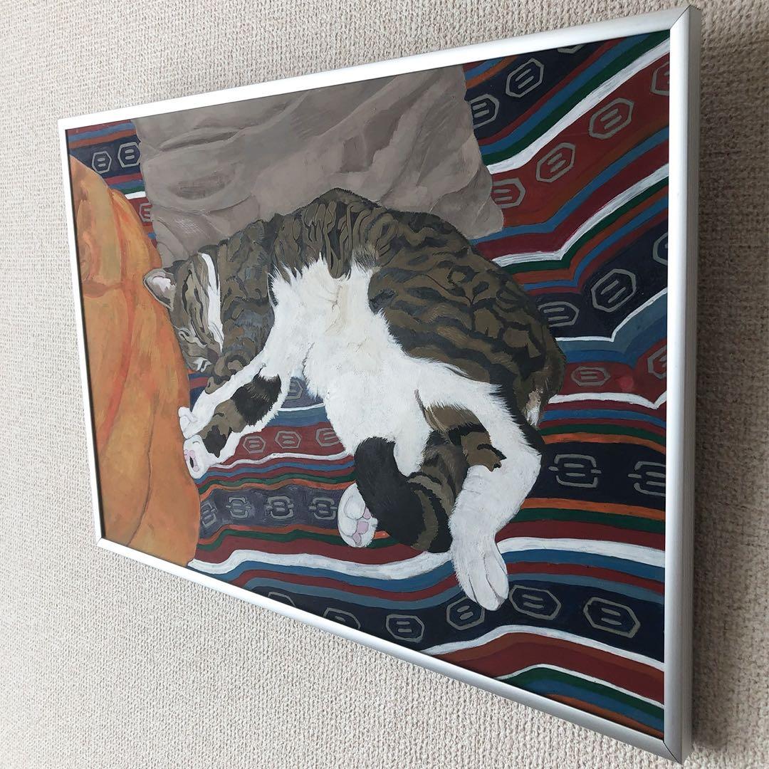 「寝っころがる猫」額縁入り（原画）