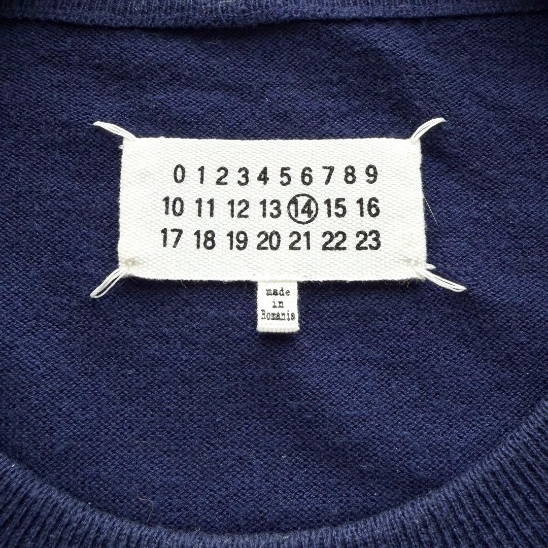 美品✨メゾンマルジェラ クルーネックニット レザーエルボーパッチ ブルー系 XL