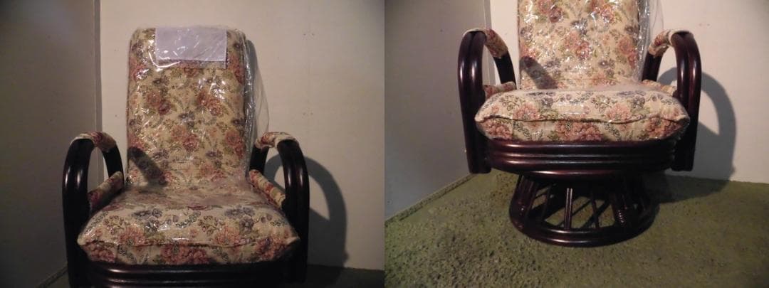 アウトレット【送料無料】高級ラタンギア式リクライニング回転座椅子【ハイタイプ】