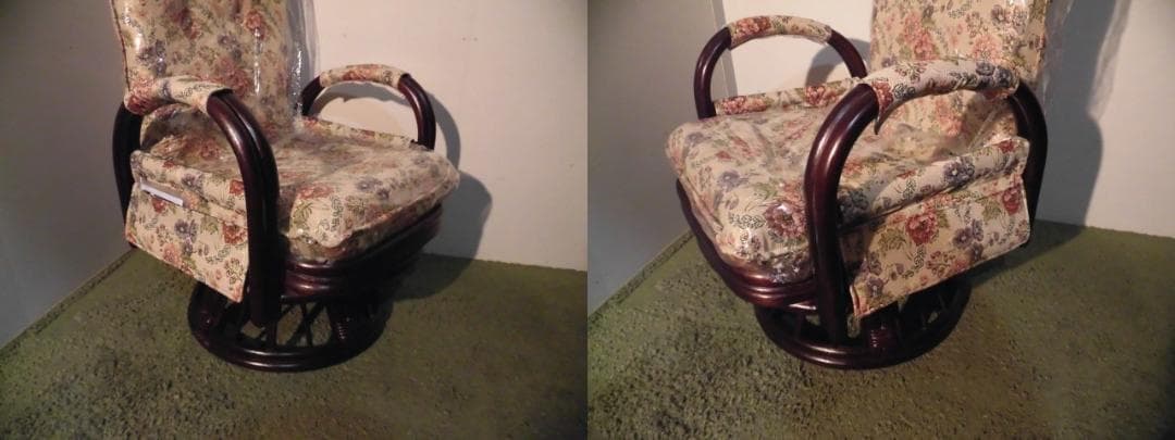 アウトレット【送料無料】高級ラタンギア式リクライニング回転座椅子【ハイタイプ】