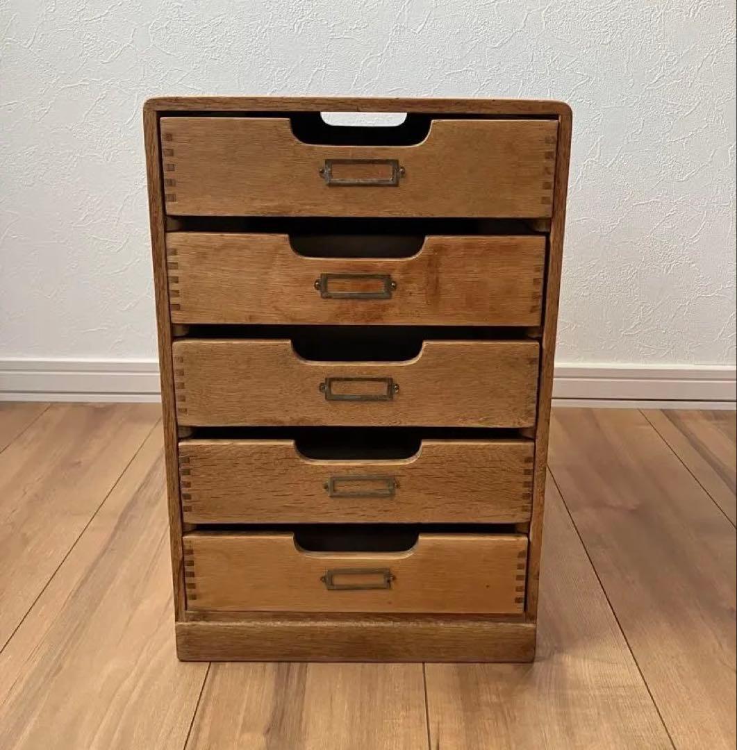 天然木5段引き出し収納　小抽斗　小引き出し　アンティーク