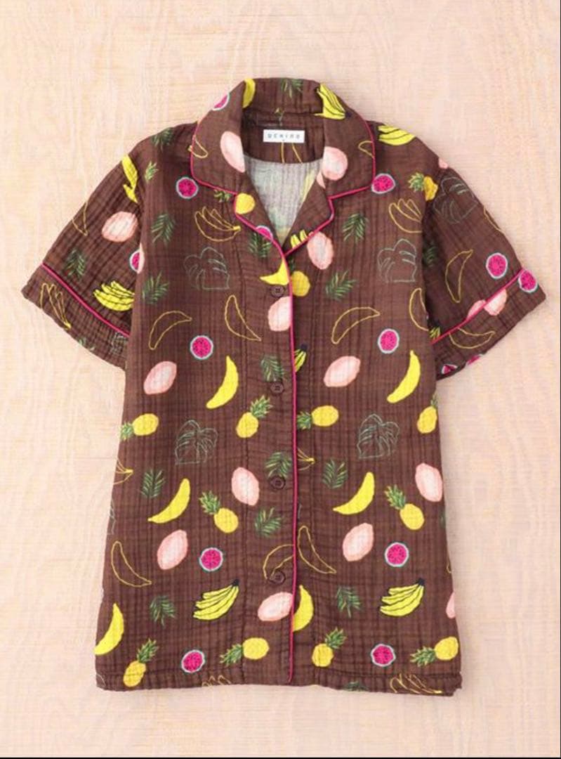 クレープガーゼ UCHINO 半袖 レディース パジャマ　ブラウン　M