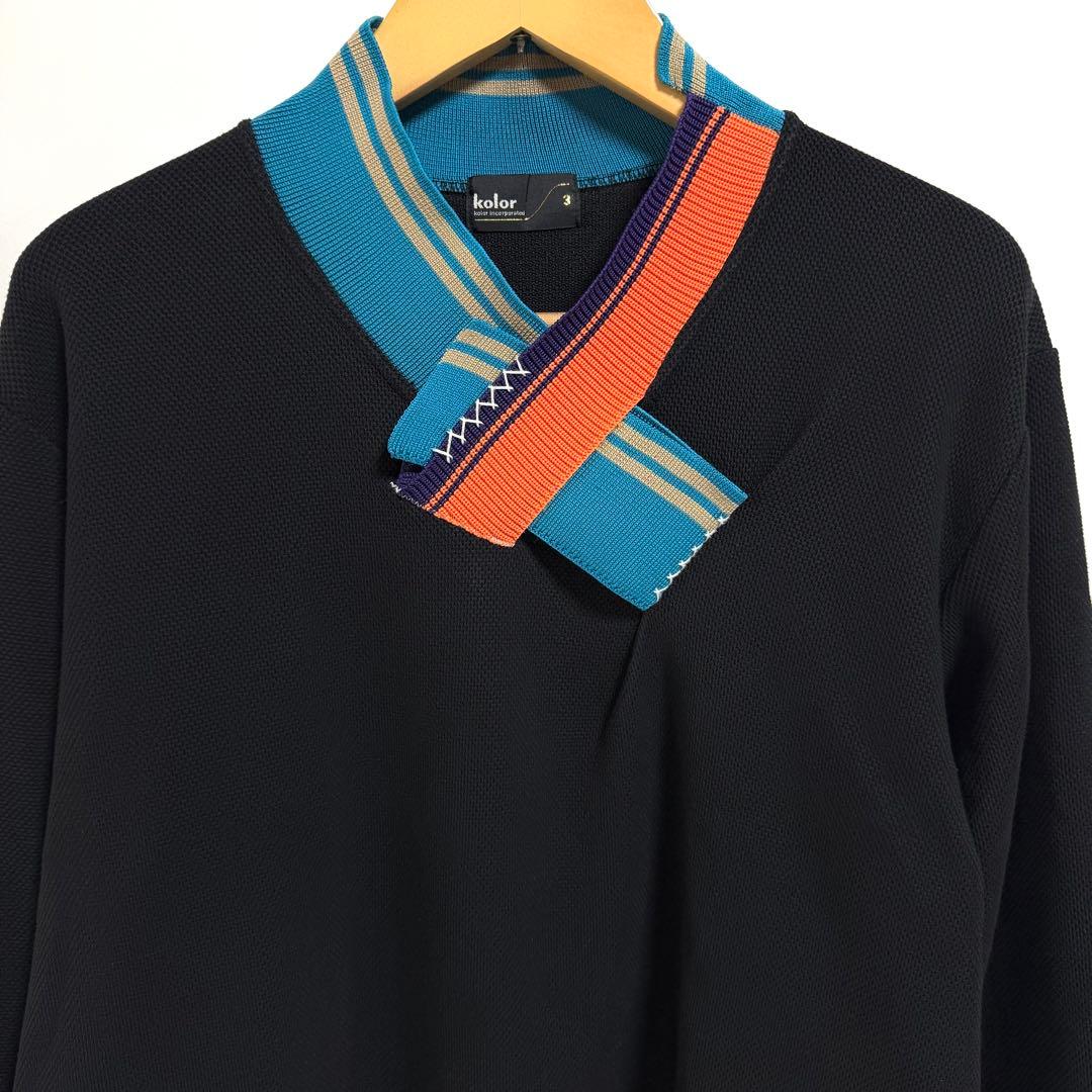 kolor カラービック鹿の子 プルオーバー 襟パッチワーク ニット L
