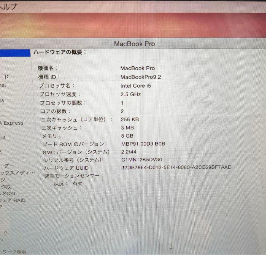 MacBook本体 Apple MacBook Pro A1278 Retina SSD128GB