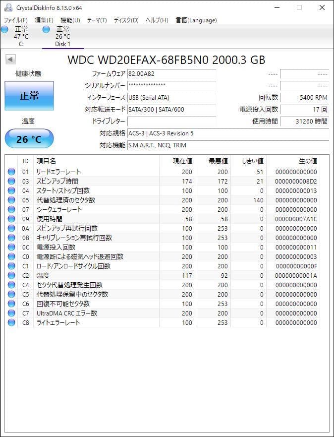 Western Digital WD20EFAX（3.5インチ HDD 2TB）