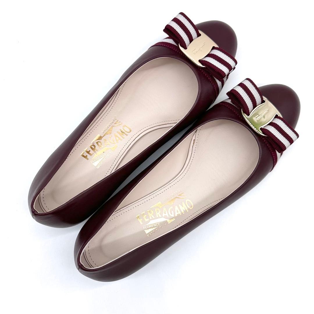 極美品✨サルヴァトーレフェラガモ ヴァラリボン パンプス レザー ボルドー 7D