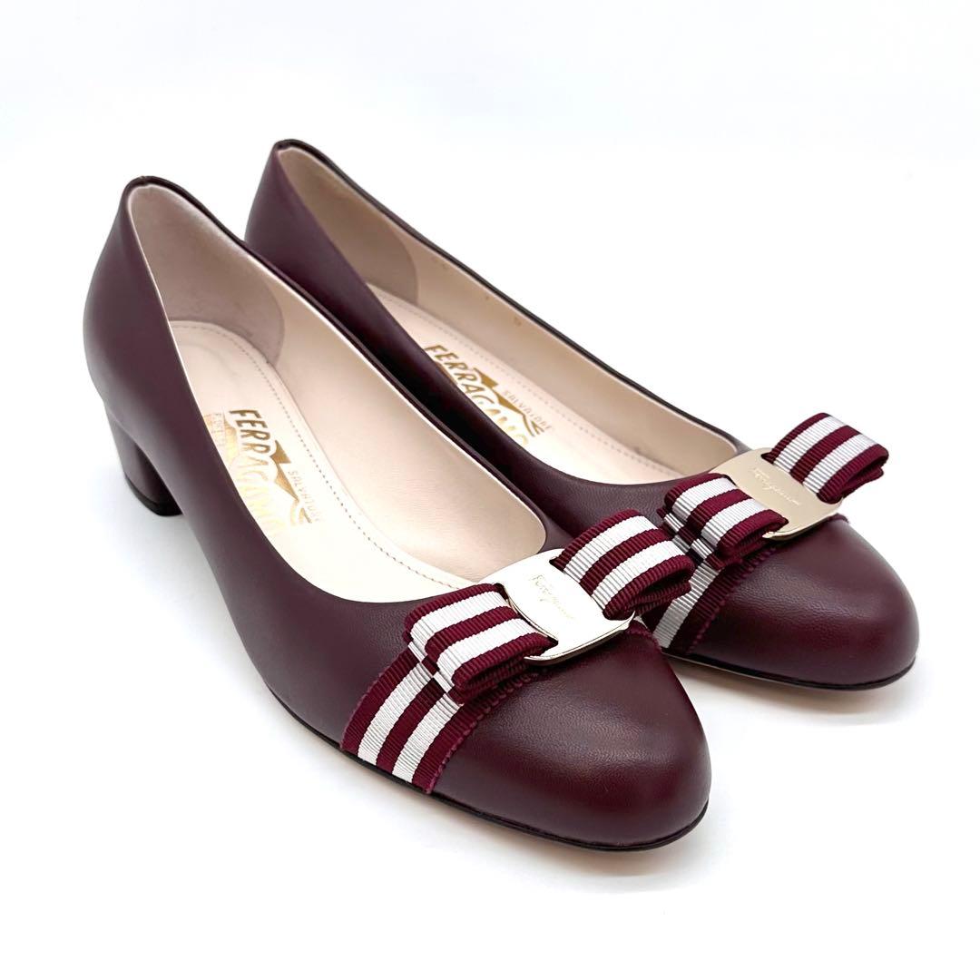 極美品✨サルヴァトーレフェラガモ ヴァラリボン パンプス レザー ボルドー 7D