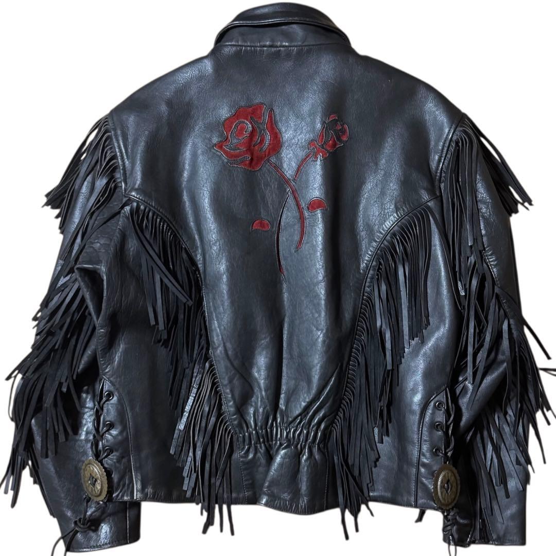 FIRST ライナー付 フリンジ レザージャケット Thinsulate 黒 L