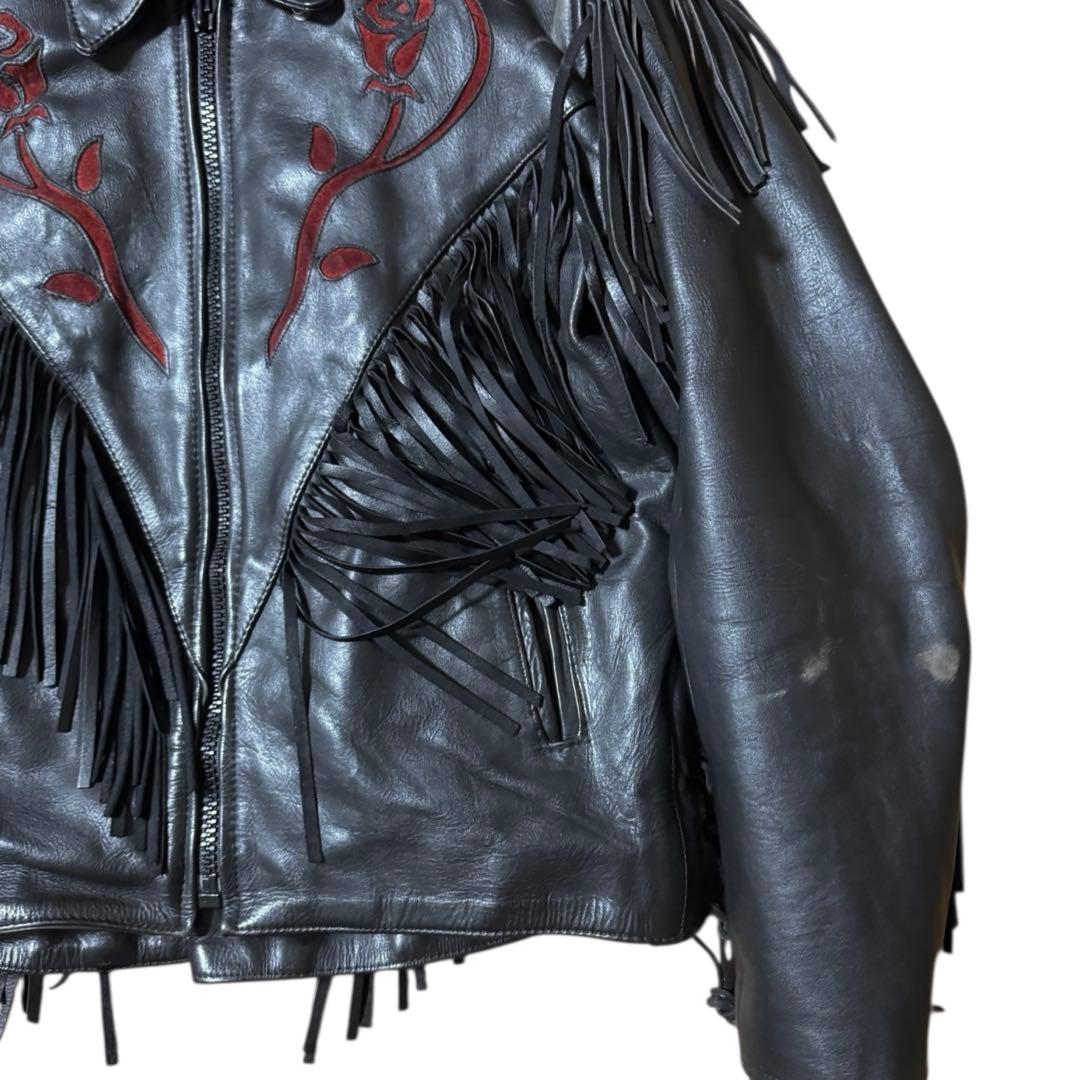 FIRST ライナー付 フリンジ レザージャケット Thinsulate 黒 L