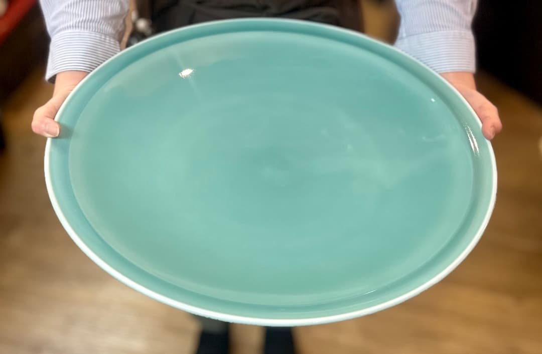 値下げ　新品　有田焼　青磁　大皿　47cm　盛皿　飾り皿　業務用　開店祝