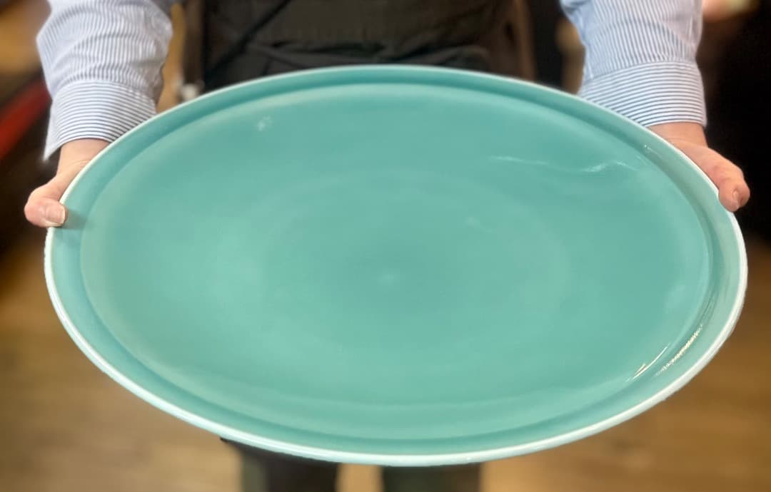 値下げ　新品　有田焼　青磁　大皿　47cm　盛皿　飾り皿　業務用　開店祝