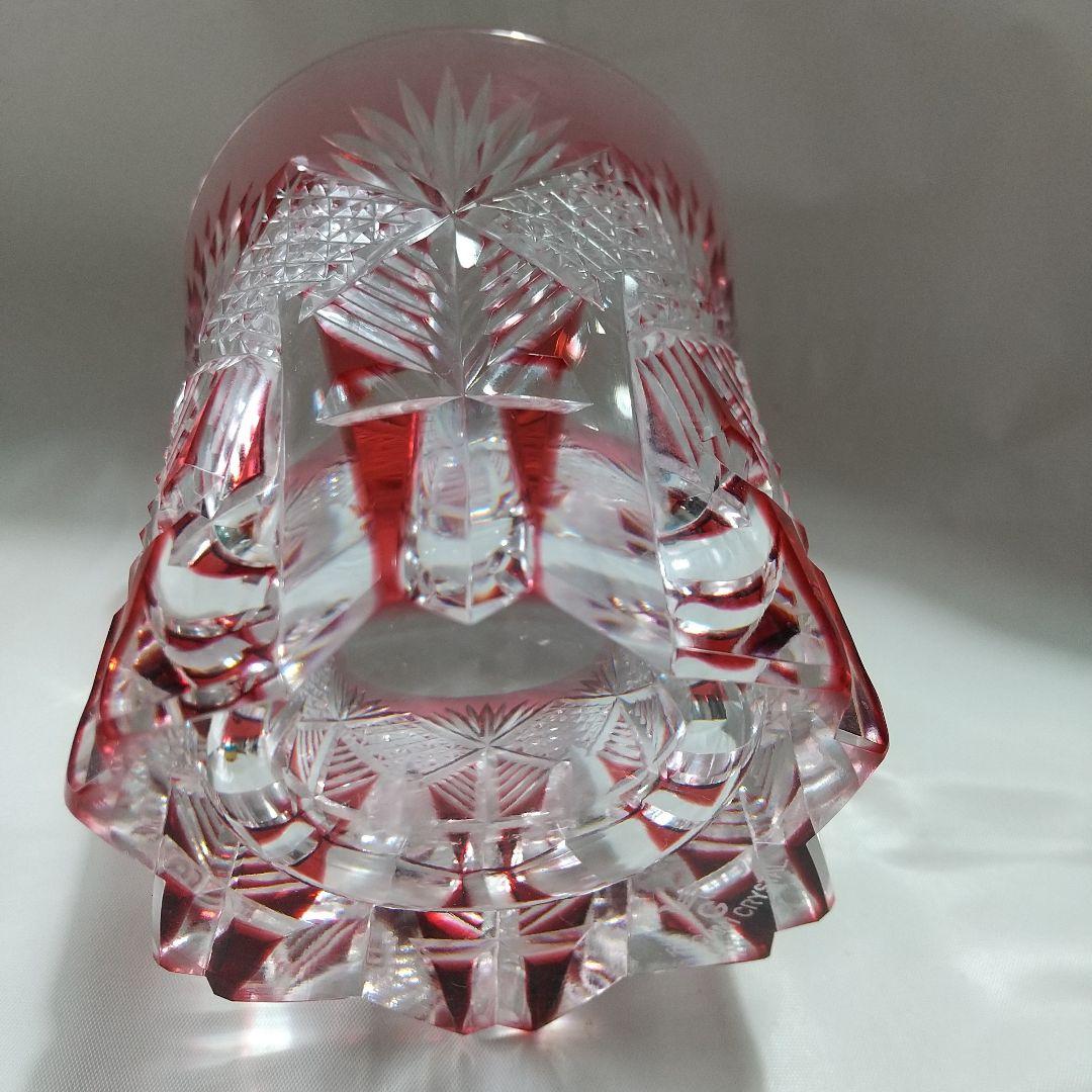 カガミクリスタル 赤被せ切子 麻の葉に笹の葉紋