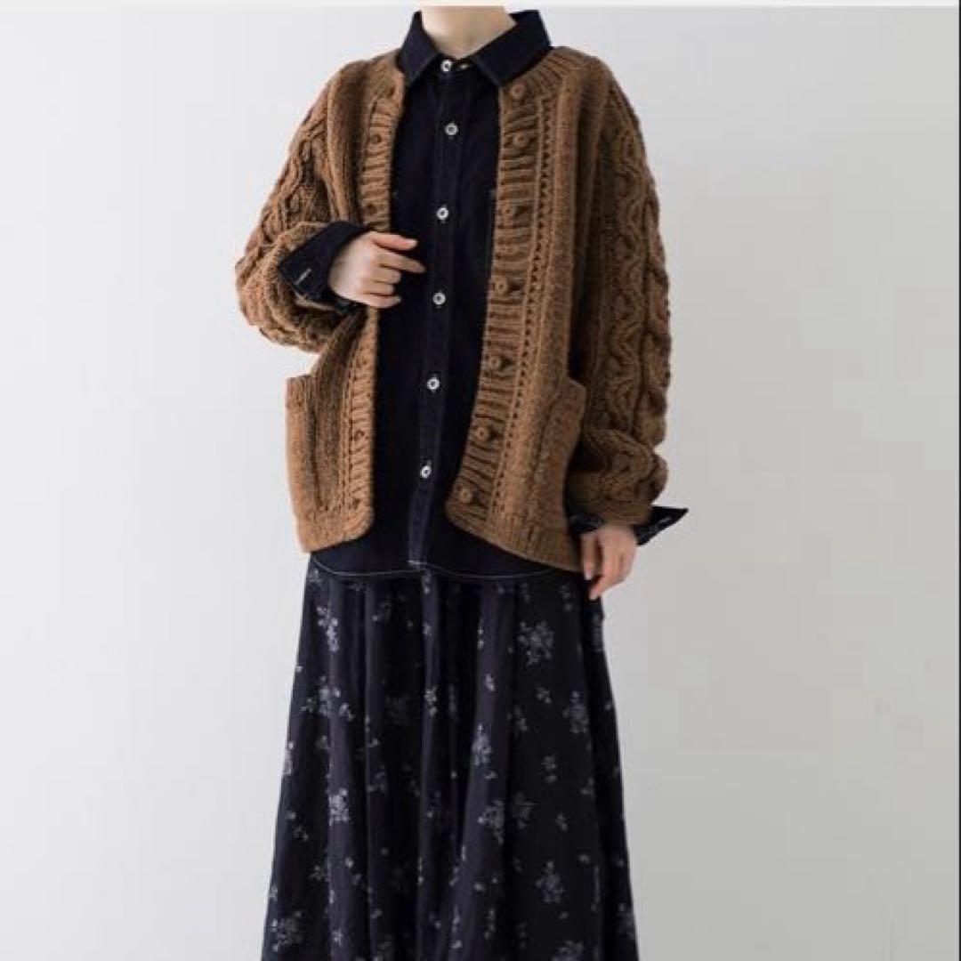 ネストローブ　ペルーケーブルスリーブニットカーディガン