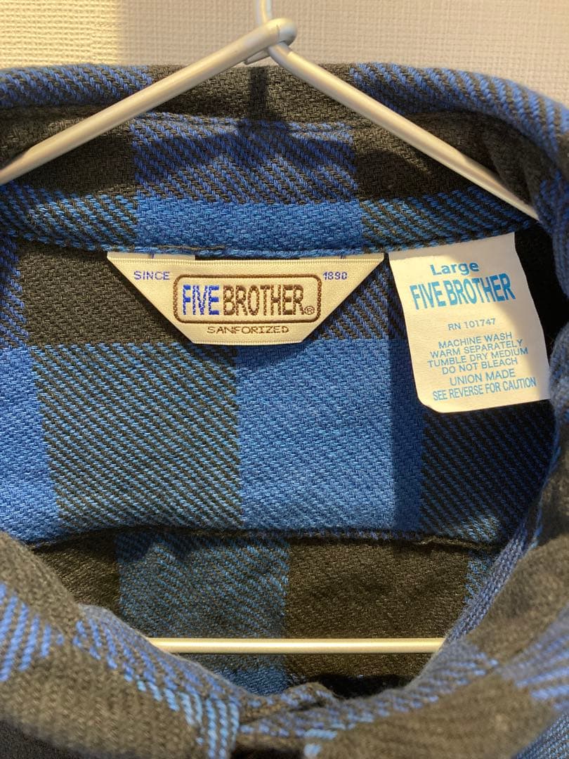 ファイブブラザー　ネルシャツ　バッファローチェック　青黒　L