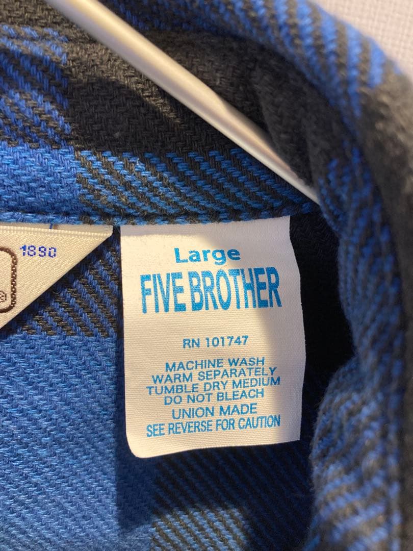 ファイブブラザー　ネルシャツ　バッファローチェック　青黒　L