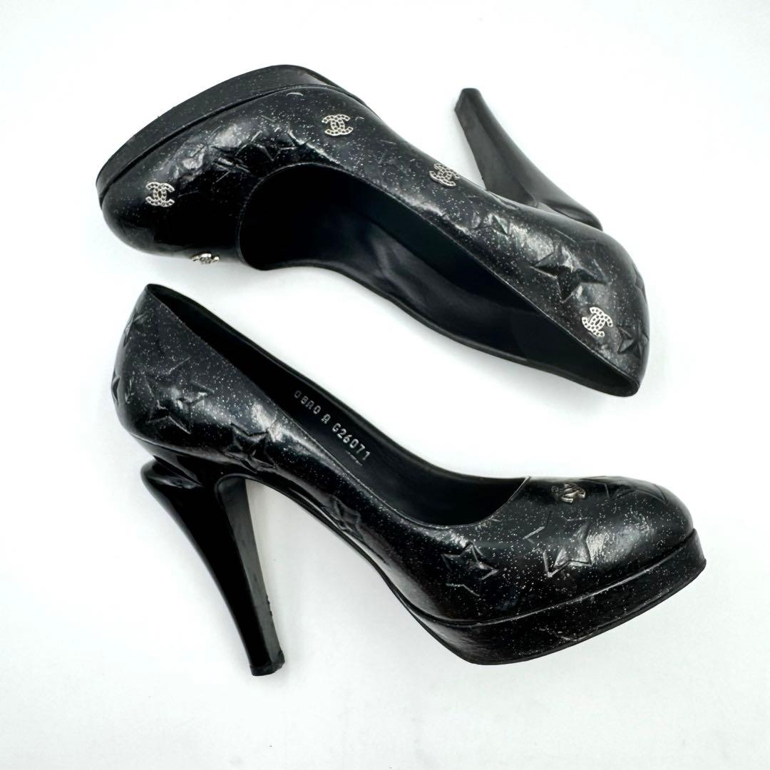 CHANEL ハイヒール　ブラック　パテントレザー　ココマーク　スター