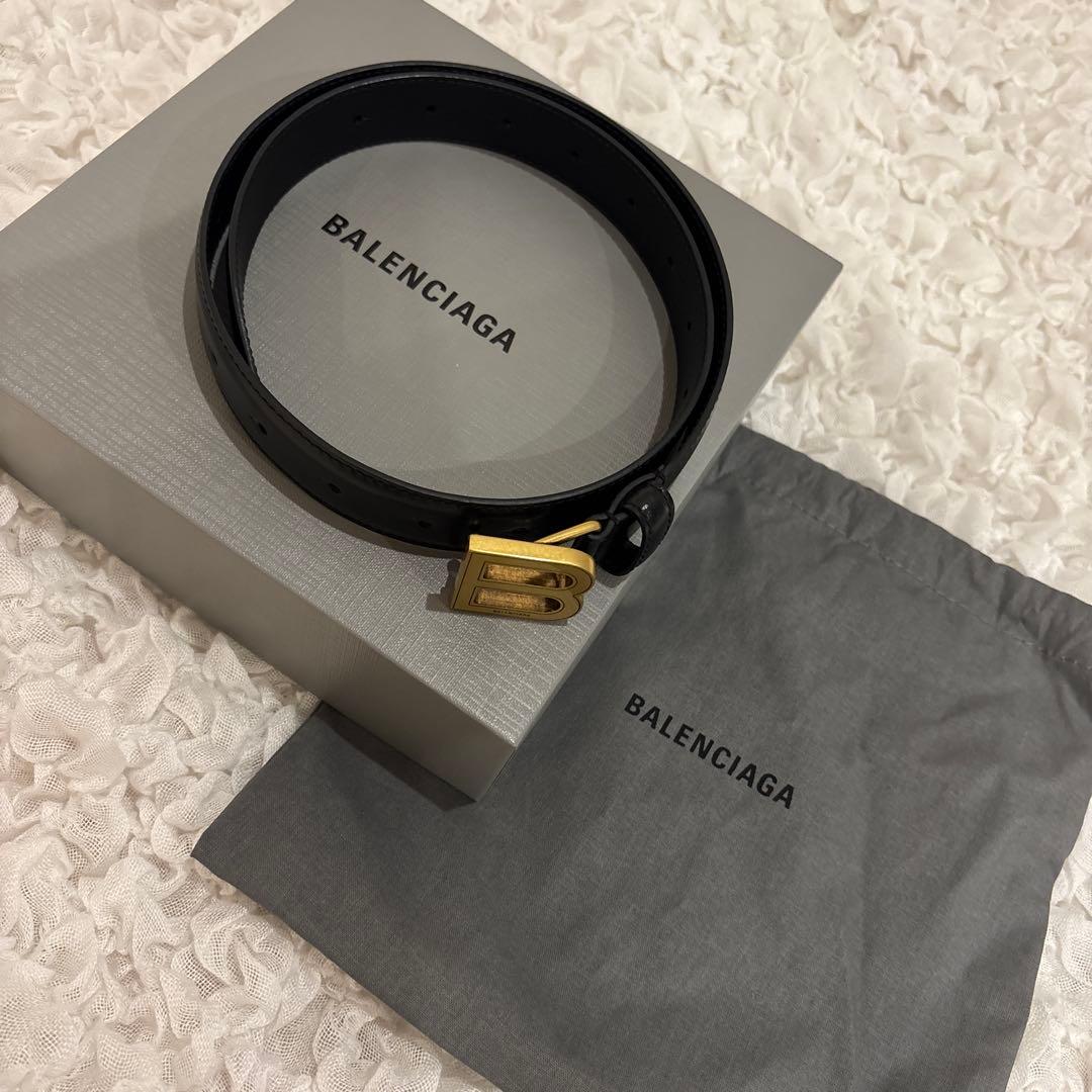 BALENCIAGA ブラックレザー ベルト Bロゴバックル