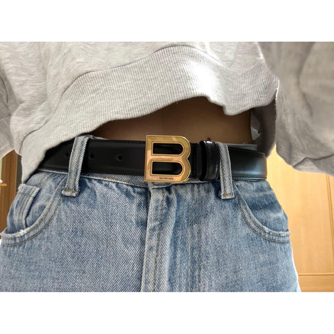 BALENCIAGA ブラックレザー ベルト Bロゴバックル