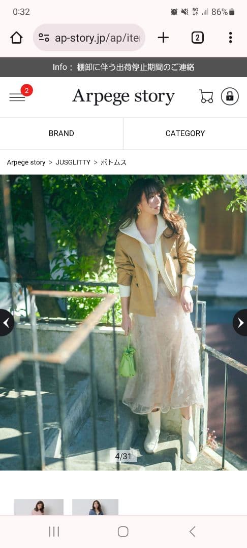 ジャス　シャイニーチュール刺繍スカート