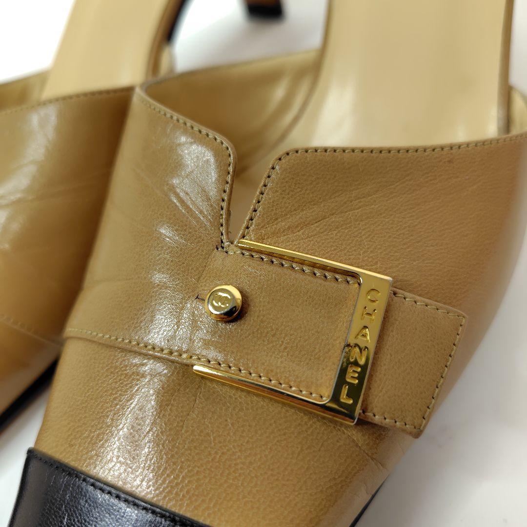 ★使用感少なめ★シャネル ミュール 38 サンダル スクエア バイカラー