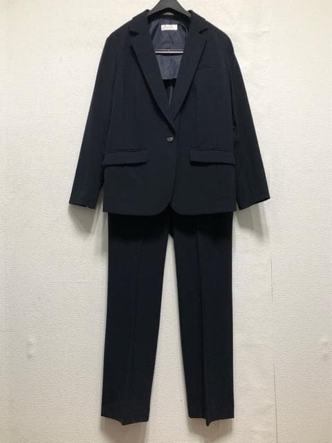 新品☆LL紺系ストレートパンツスーツ♪ストレッチ♪お仕事フォーマル☆r201