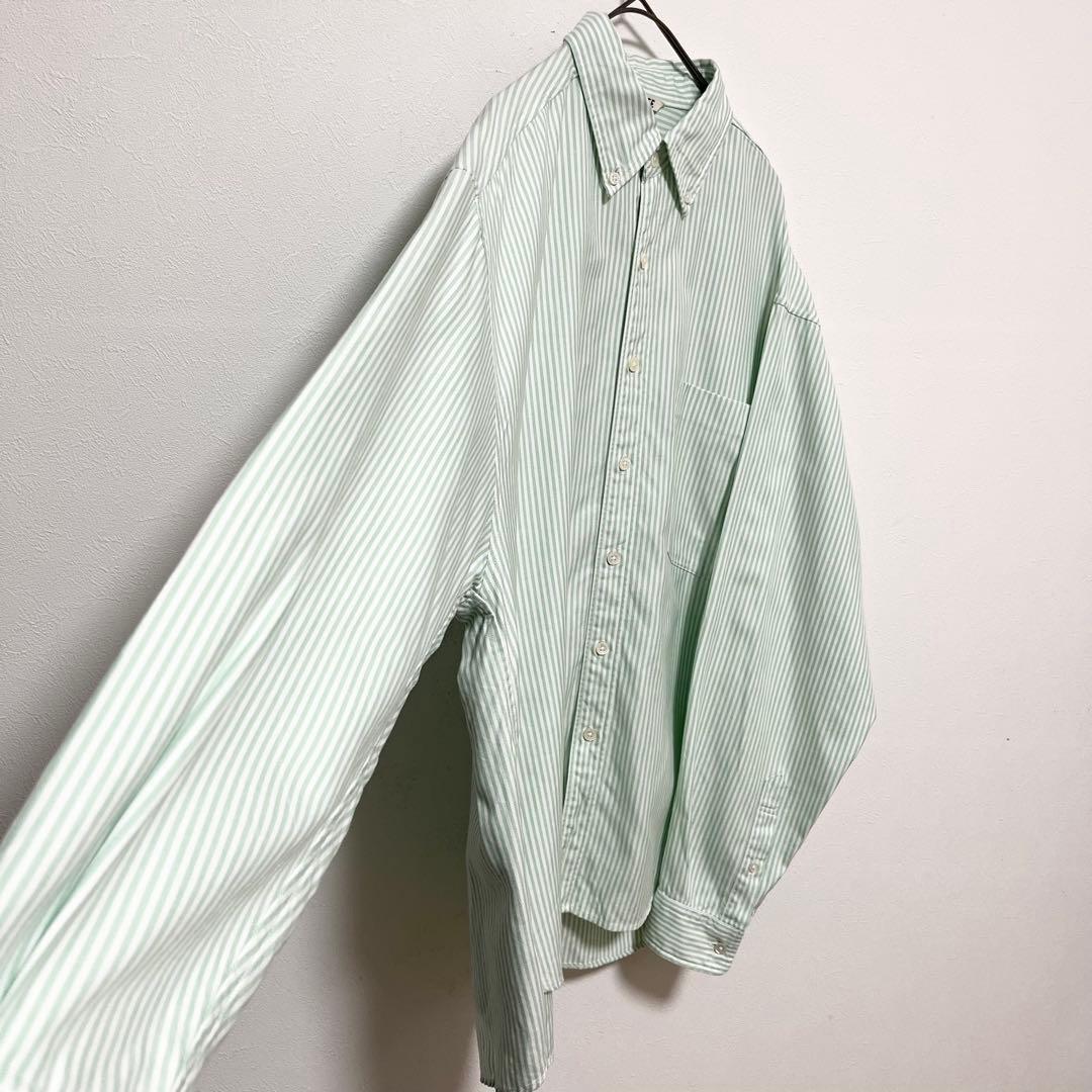 AURALEE オックスフォードBDシャツ ストライプ 3 グリーン× ホワイト