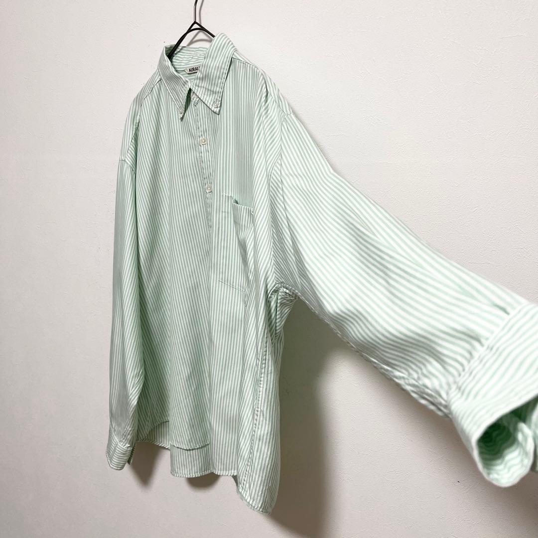 AURALEE オックスフォードBDシャツ ストライプ 3 グリーン× ホワイト