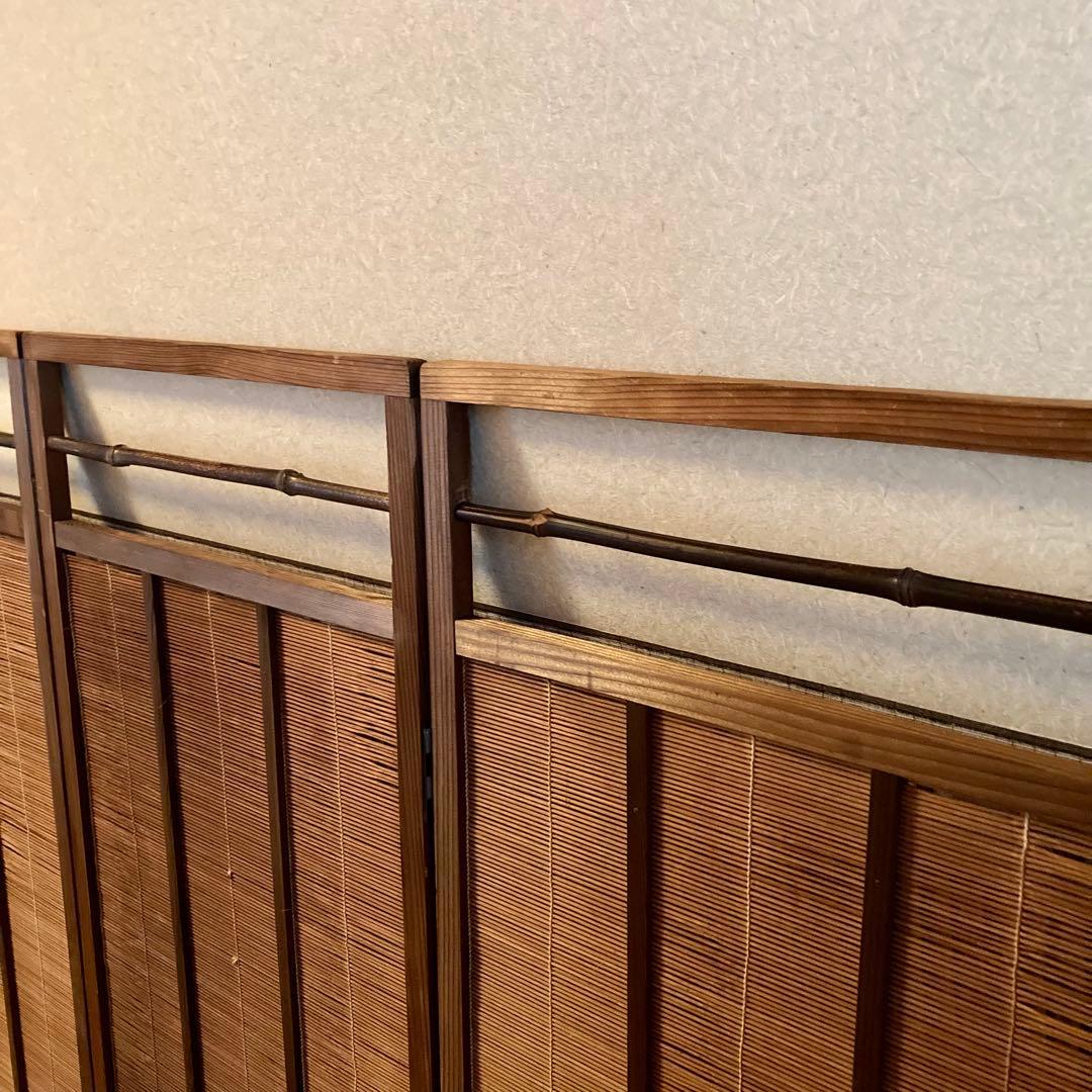 レトロ 和風 和室 屏風 4連パーテーション 骨董 透かし彫り 富士