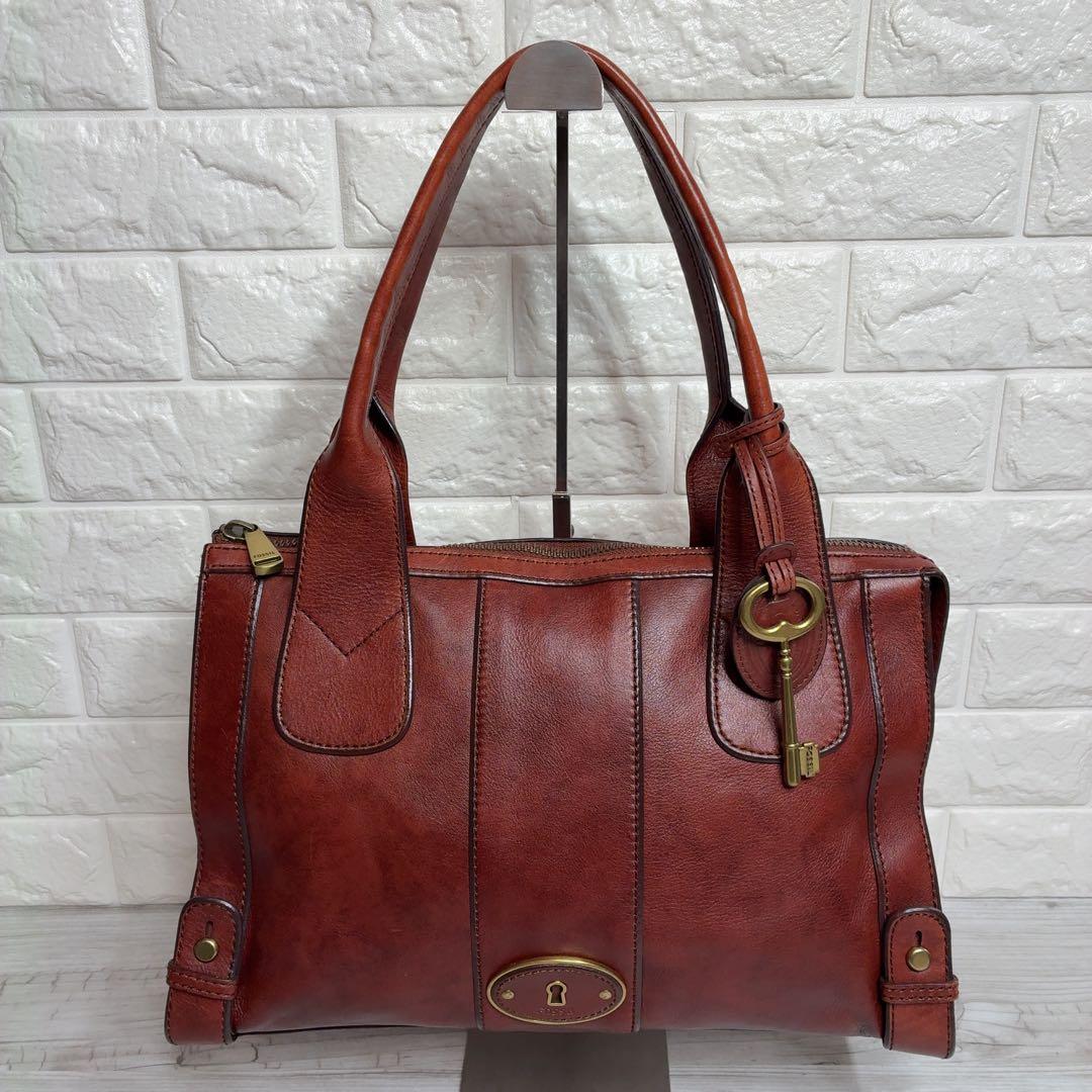 FOSSIL トートバッグ カギ アンティーク A4 ゴールド金具 クラシック