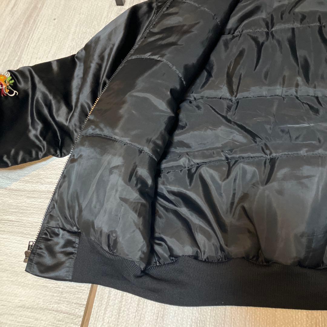 黒 サテン スカジャン ドラゴン刺繍