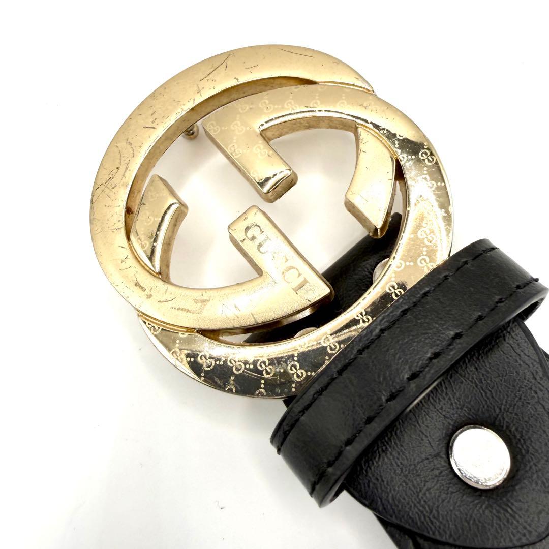 GUCCI ベルト 黒 インターロッキング ゴールド金具 ダブルG GG柄 ロゴ